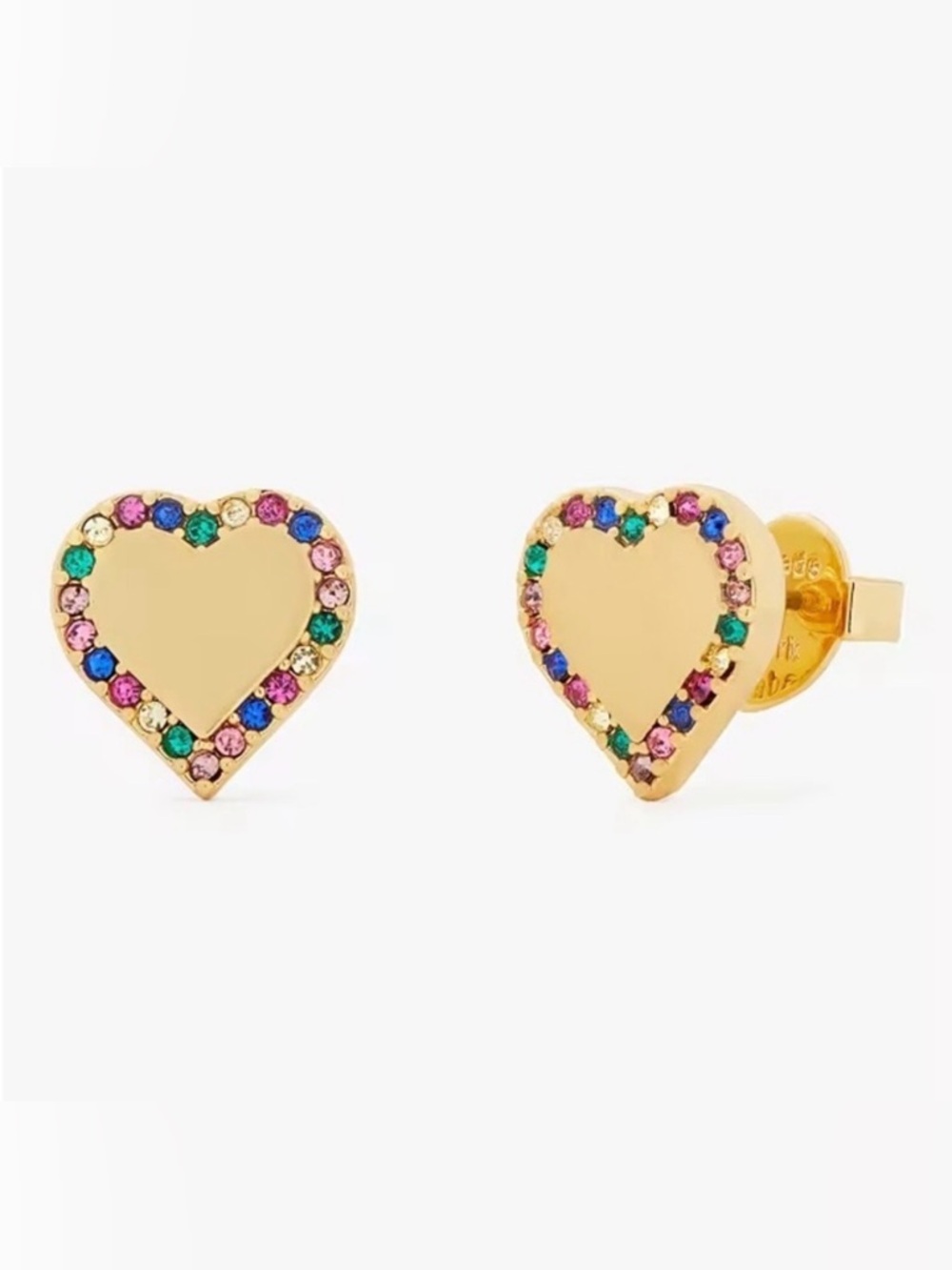 Kate Spade Gold Heart Stud Earrings with Multicolor Crystal Halo